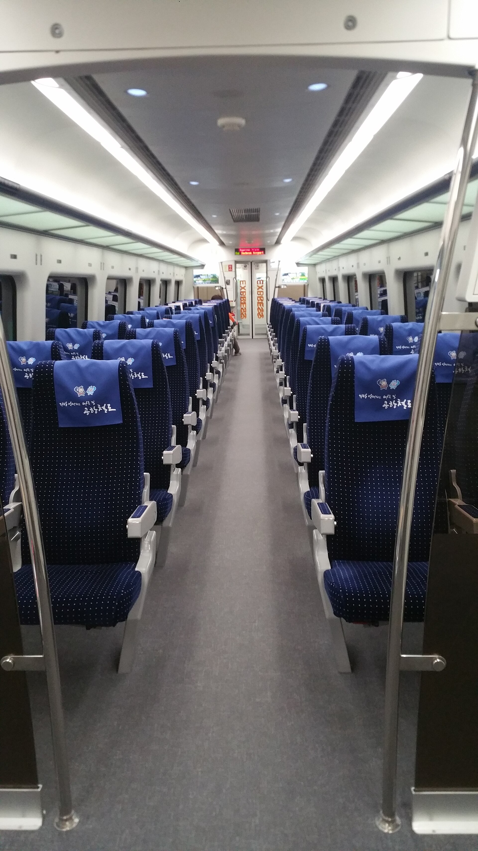 Nearly empty Airport Railroad Express (AREX) train from Seoul Station to Incheon International Airport during coronavirus outbreak, March 6, 2020.