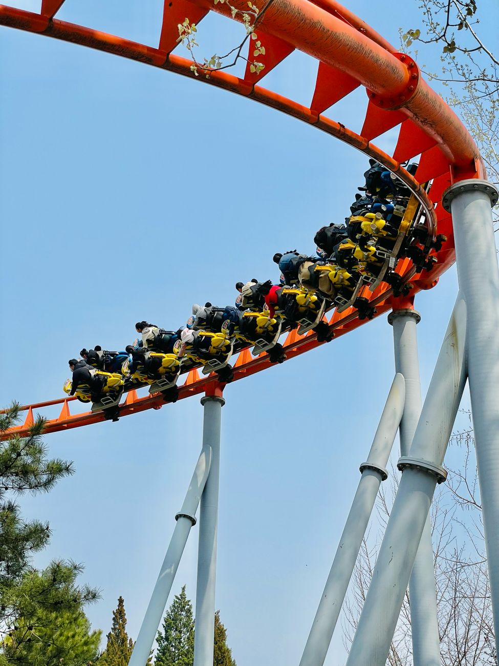 Experience exhilarating roller coaster ride at a Beijing amusement park with vibrant twists.