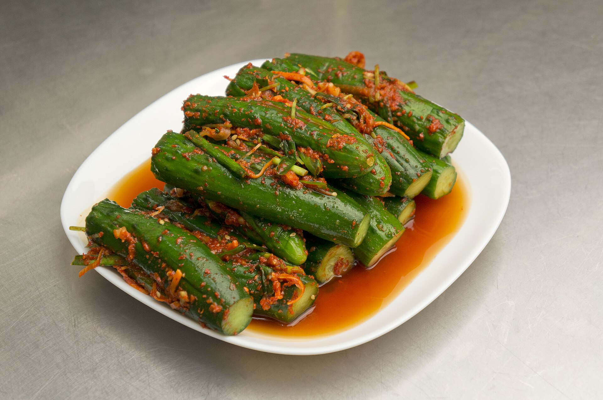 Cucumber kimchi on plate