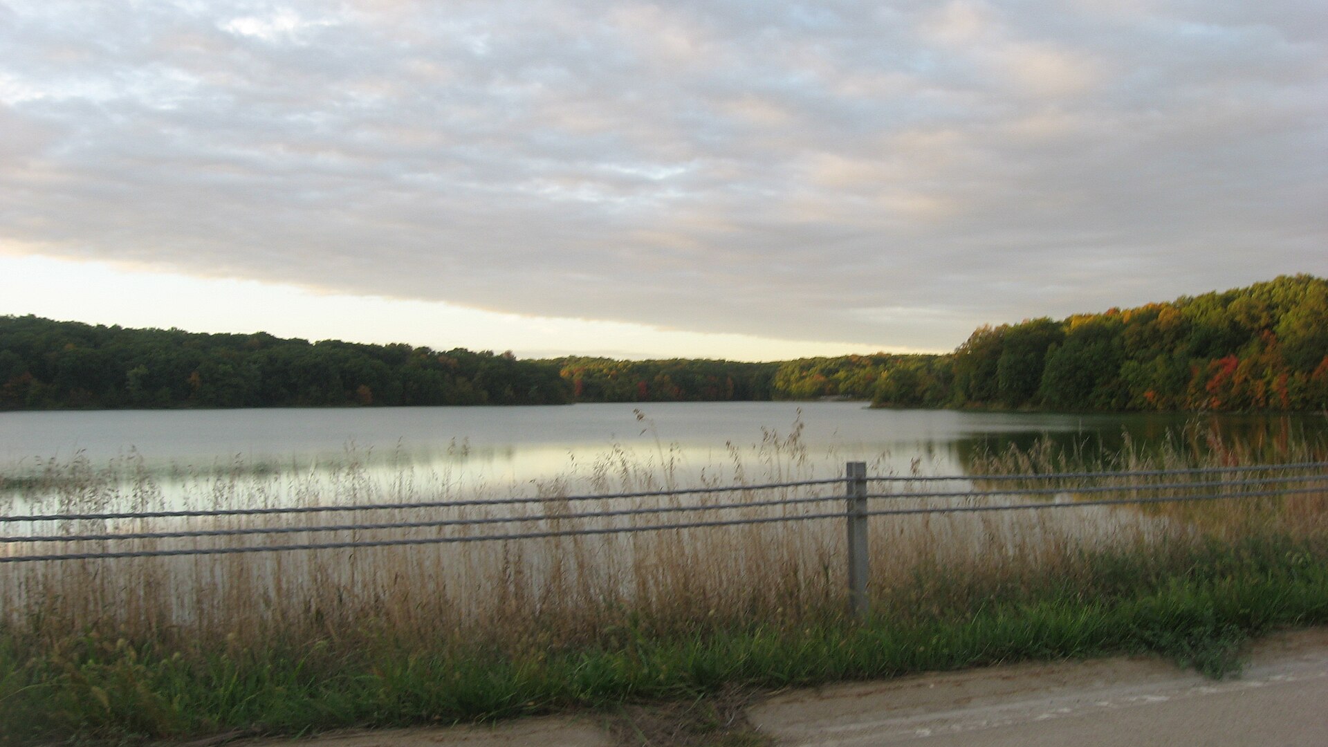 Looking north across Lake Geode at Geode State Park in far southwestern Des Moines County, Iowa, United States.